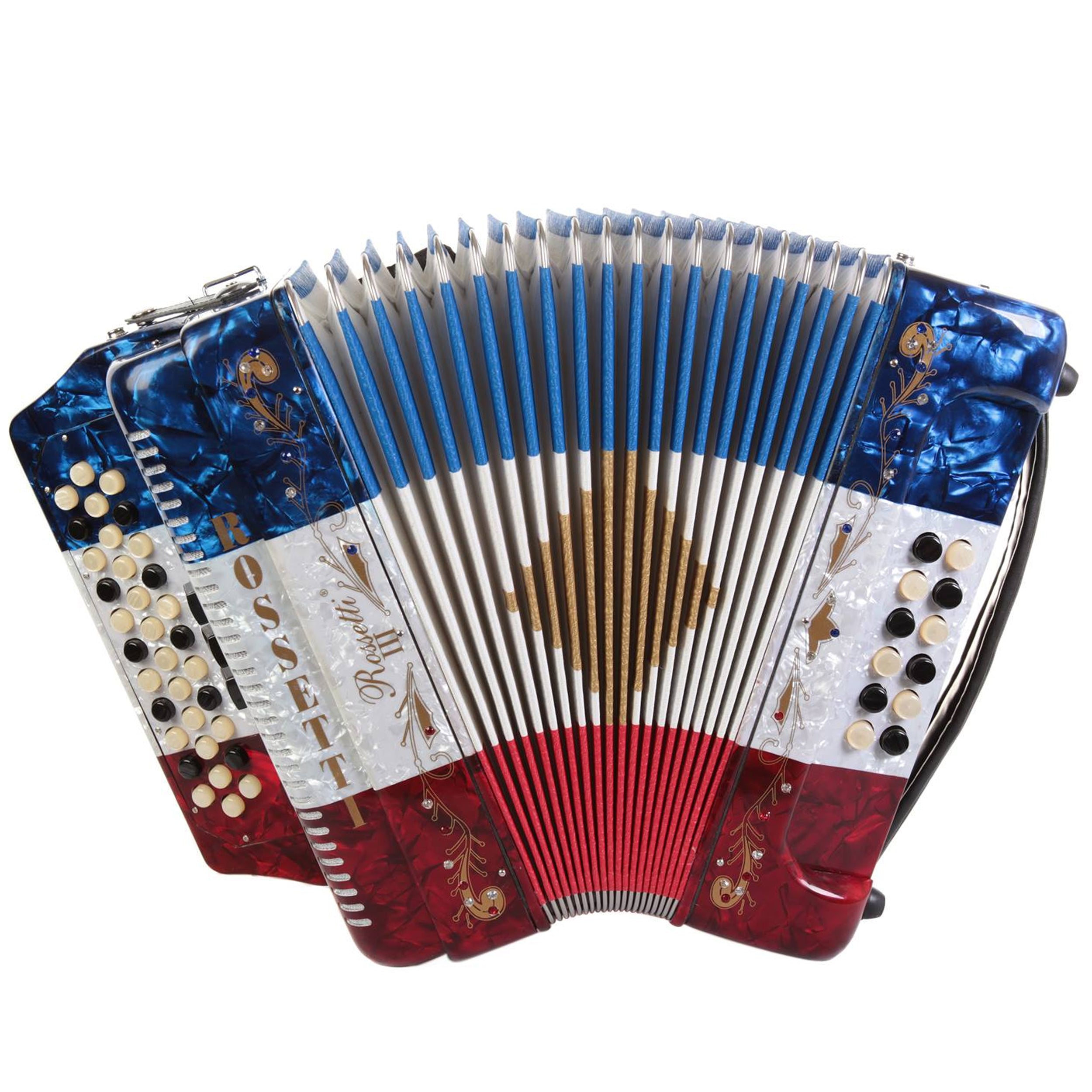 Rossetti 34 Button Accordion 12 Bass 3 Switches GCF USA Flag