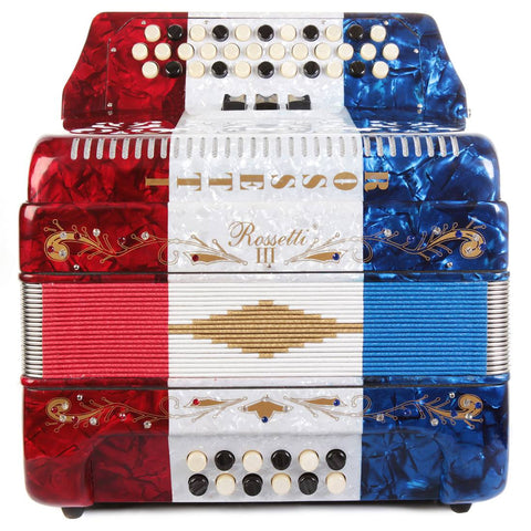 Rossetti 34 Button Accordion 12 Bass 3 Switches GCF USA Flag