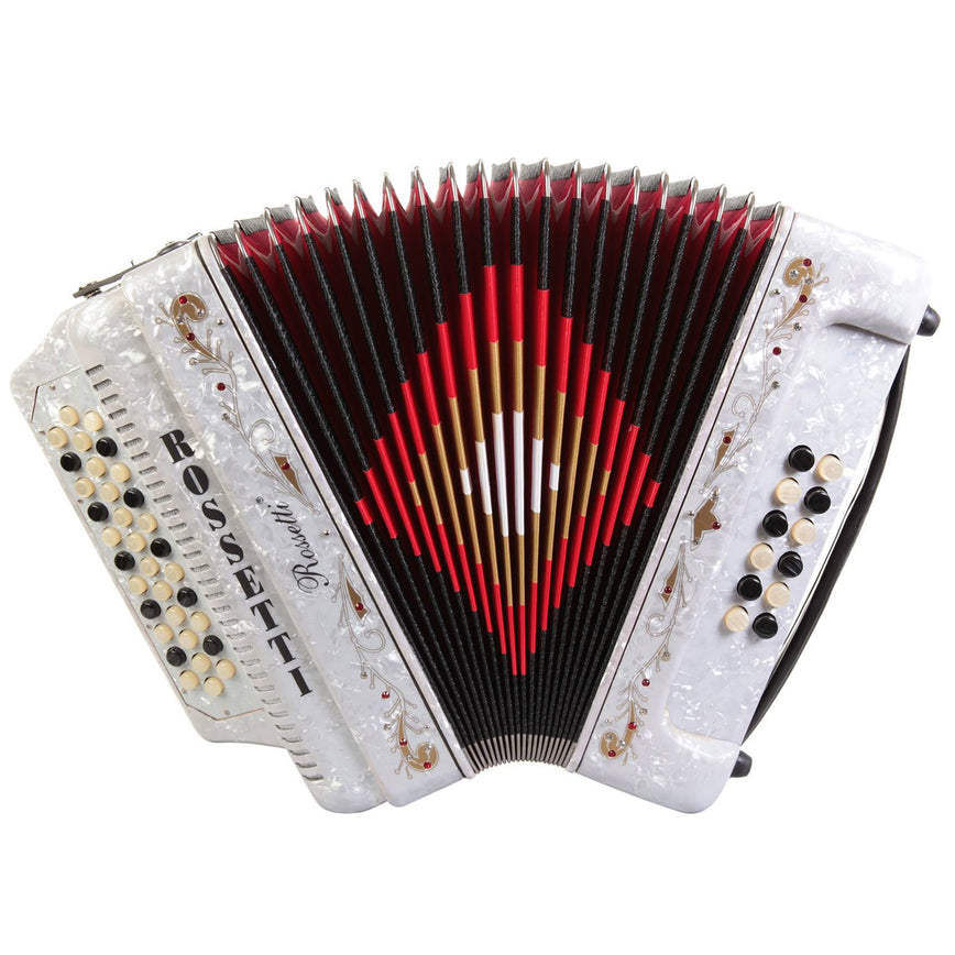 Rossetti 34 Button Accordion 12 Bass 3 Switches GCF White