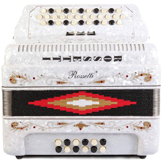 Rossetti 34 Button Accordion 12 Bass 3 Switches GCF White