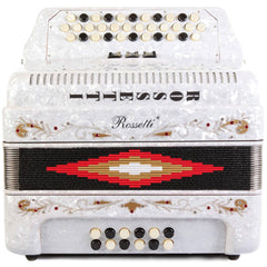Rossetti 34 Button Accordion 12 Bass 3 Switches FBE White