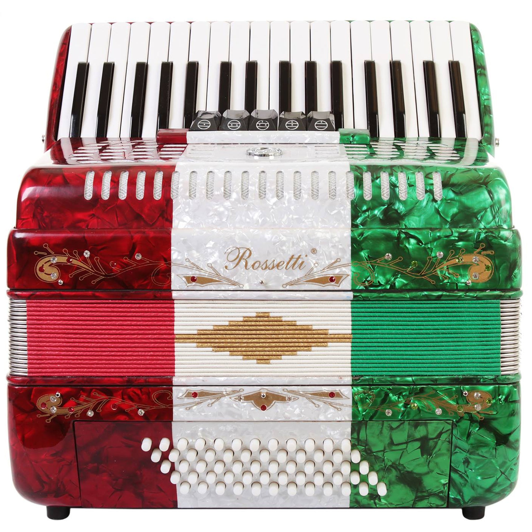 Rossetti Piano Accordion 60 Bass 34 Keys 5 Switches Mexican Flag