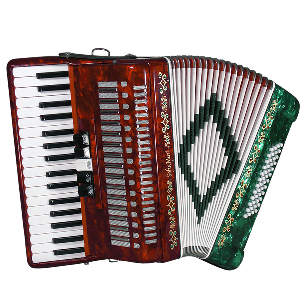 SofiaMari 34 Key 48 Bass 5 Switches Piano Accordion Red, White, Green