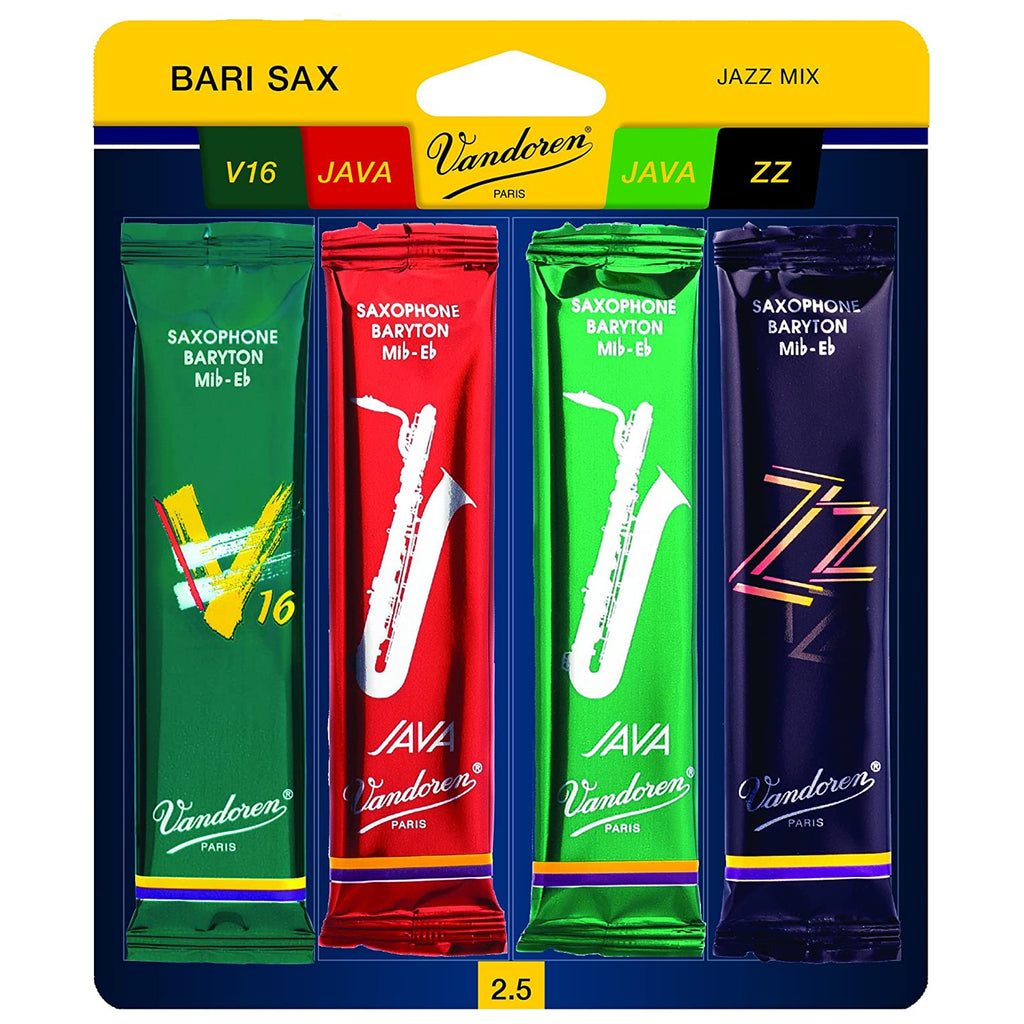 Vandoren Bari Sax Jazz Reed Mix Card, 1  ZZ, Java & Java Red Strength 2.5