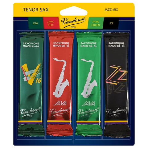 Vandoren Tenor Sax Jazz Reed Mix Card includes 1 ZZ, V16, Java & Java Red Size 3
