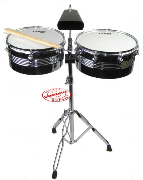 Fever Timbales Set 13 and 14 Inches with Stand Silver