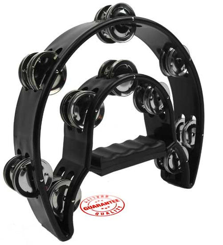 D'Luca 9 Inches Double Cutaway Half Moon Tambourine Black