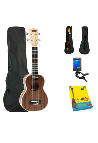 Fever Soprano Ukulele 21 inch with Bag, Tuner and Beginner's Guide, Mahogany