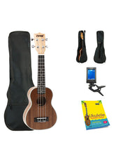 Fever Soprano Ukulele 21 inch with Bag, Tuner and Beginner's Guide, Mahogany