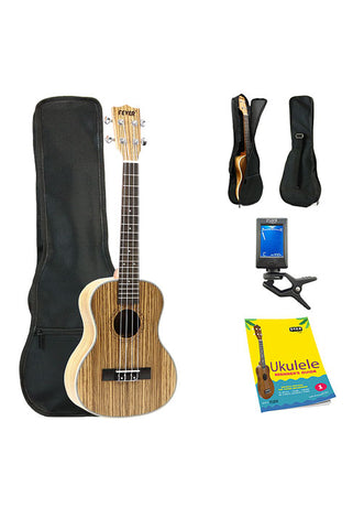 Fever Tenor Ukulele 26 inch with Bag, Tuner and Beginner's Guide, Zebra