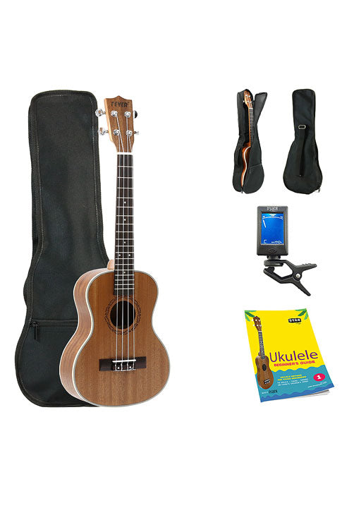 Fever Tenor Ukulele 26 inch with Bag, Tuner and Beginner's Guide, Mahogany