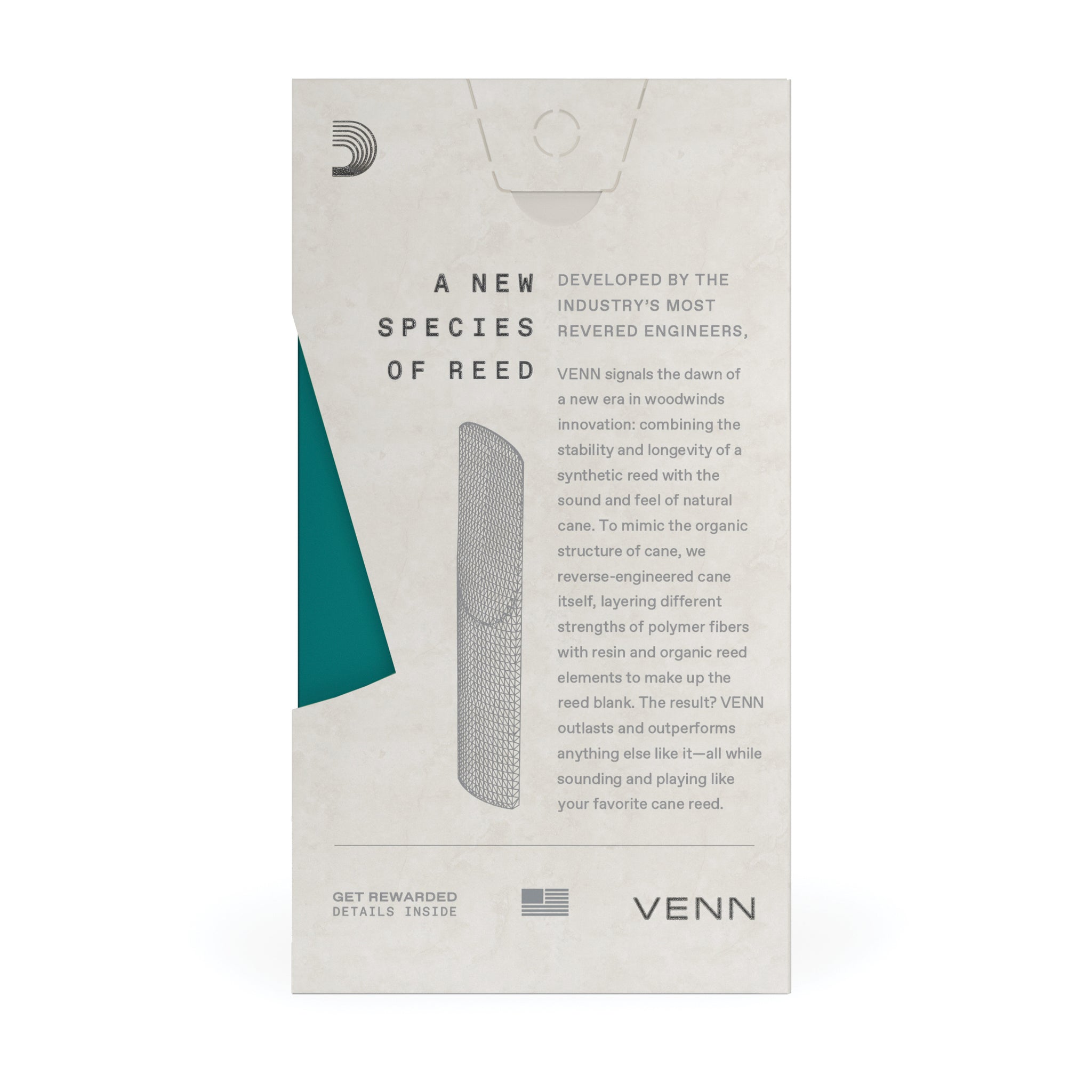 D'Addario VENN Bb Clarinet Reed, G2, Strength 2.0, 1-Pack