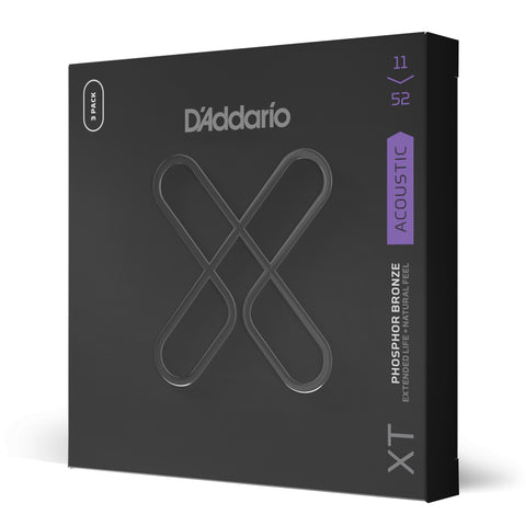 D'Addario 11-52 Light XT Phosphor Bronze Coated Acoustic Guitar Strings 3-Pack
