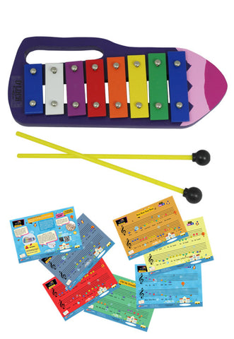 D'Luca Kids Crayon 8 Notes Xylophone Glockenspiel with Music Cards