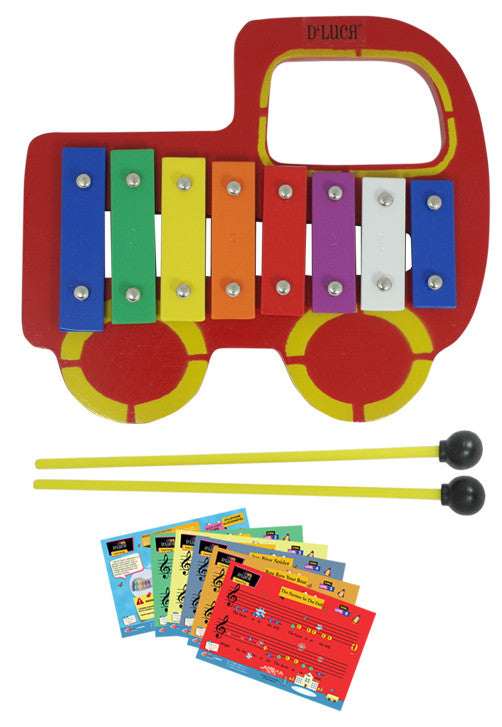 D'Luca Kids Red Truck Baby 8 Note Xylophone Glockenspiel with Music Cards
