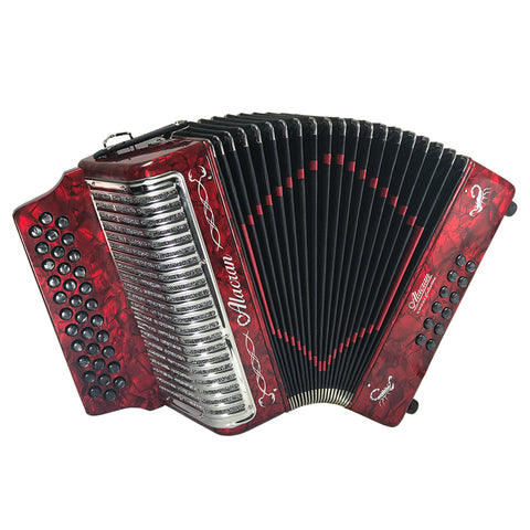 Alacran 34 Button 12 Bass Deluxe Button Accordion GCF With Straps And Case, Red Pearl