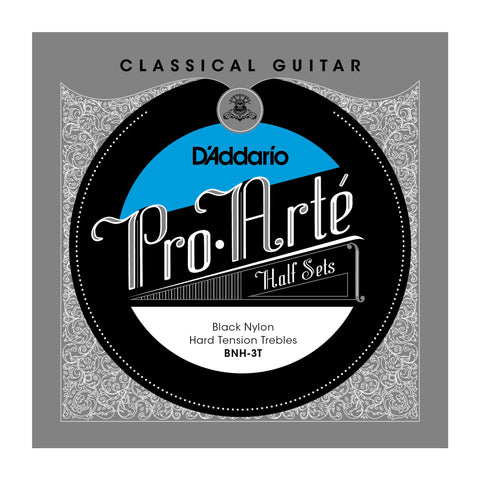 D'Addario BNH-3T Pro-Arte Black Nylon Classical Guitar Half Set, Hard Tension