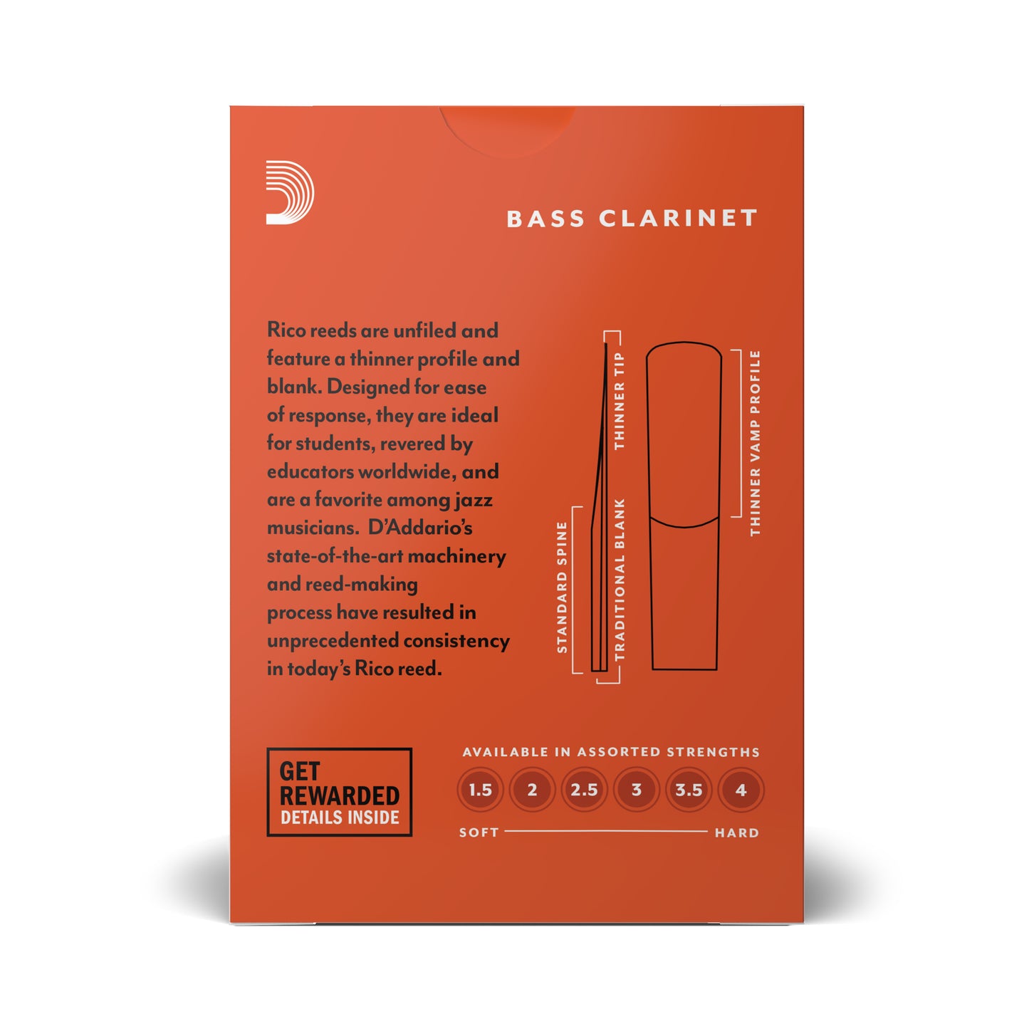 Rico by D'Addario Bass Clarinet Reeds, Strength 1.5, 10 Pack