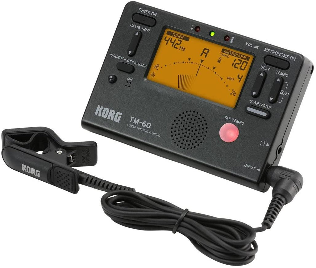 Korg TM60C Combo Tuner Metronome With Contact Microphone, Black