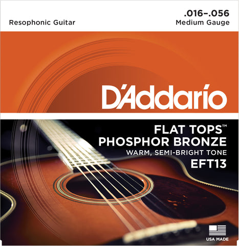 D'Addario EFT13 Flat Tops Phosphor Bronze Acoustic Guitar Strings, Resophonic Guitar, 16-56