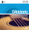 D'Addario EJ16-3D Phosphor Bronze Acoustic Guitar Strings, Light, 3 Sets