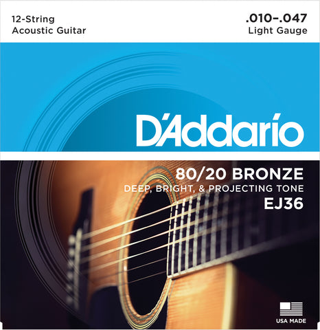 D'Addario EJ36 12-String Bronze Acoustic Guitar Strings, Light, 10-47