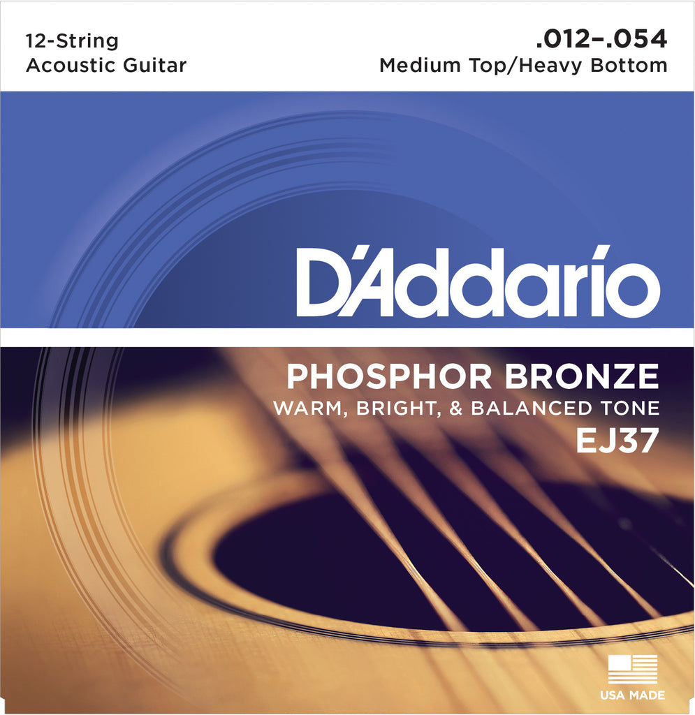 D'Addario EJ37 12-String Phosphor Bronze Acoustic Guitar Strings, Medium Top/Heavy Bottom, 12-54