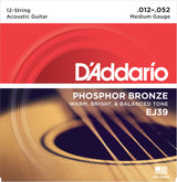 D'Addario EJ39 12-String Phosphor Bronze Acoustic Guitar Strings, Medium, 12-52
