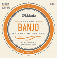 D'Addario EJ55 5-String Banjo Strings, Phosphor Bronze, Medium, 10-23