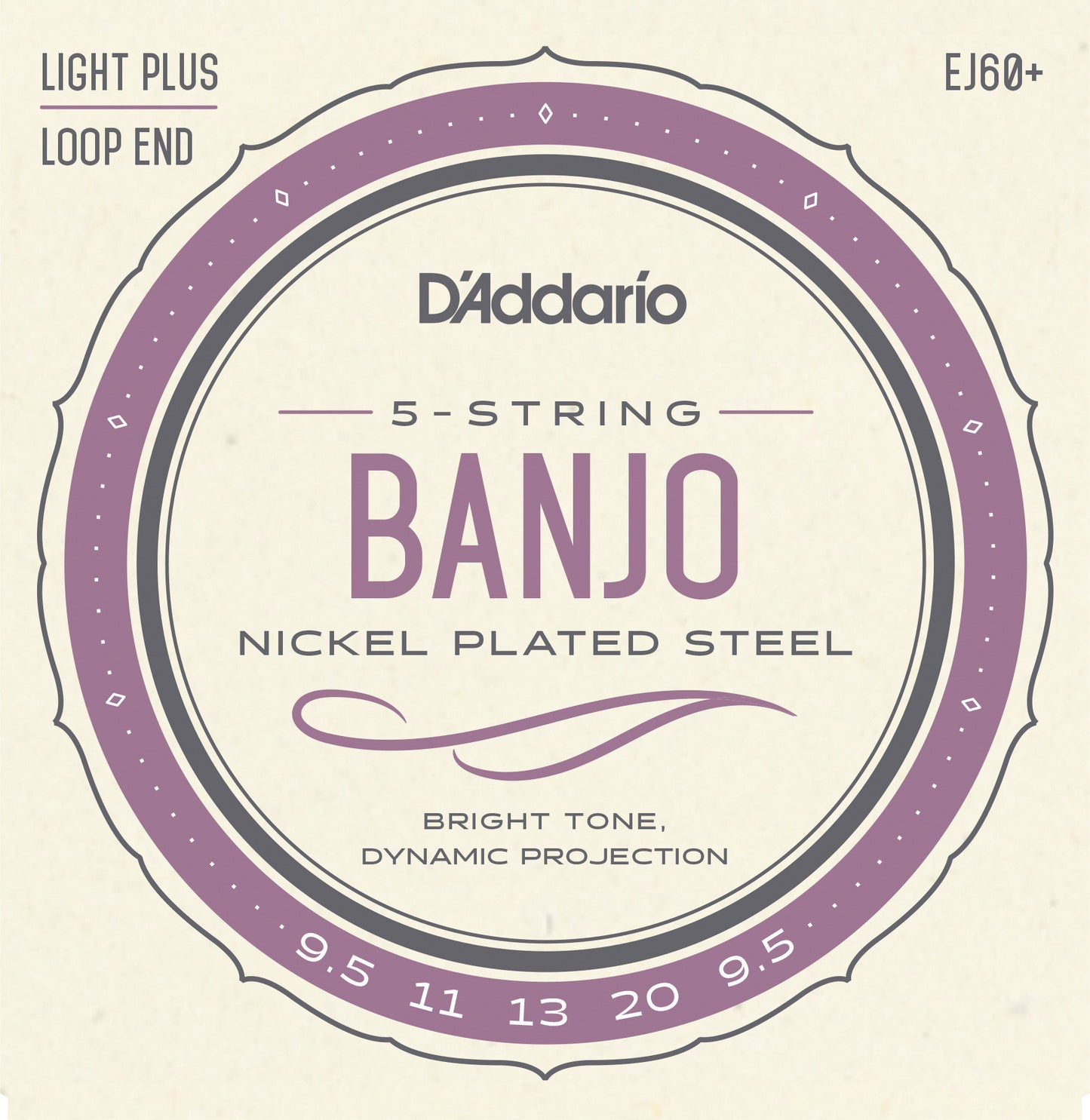 D'Addario EJ60+ 5-String Banjo Strings, Nickel, Light Plus, 9.5-20