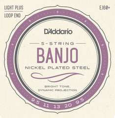 D'Addario EJ60+ 5-String Banjo Strings, Nickel, Light Plus, 9.5-20