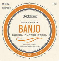 D'Addario EJ61 5-String Banjo Strings, Nickel, Medium 10-23