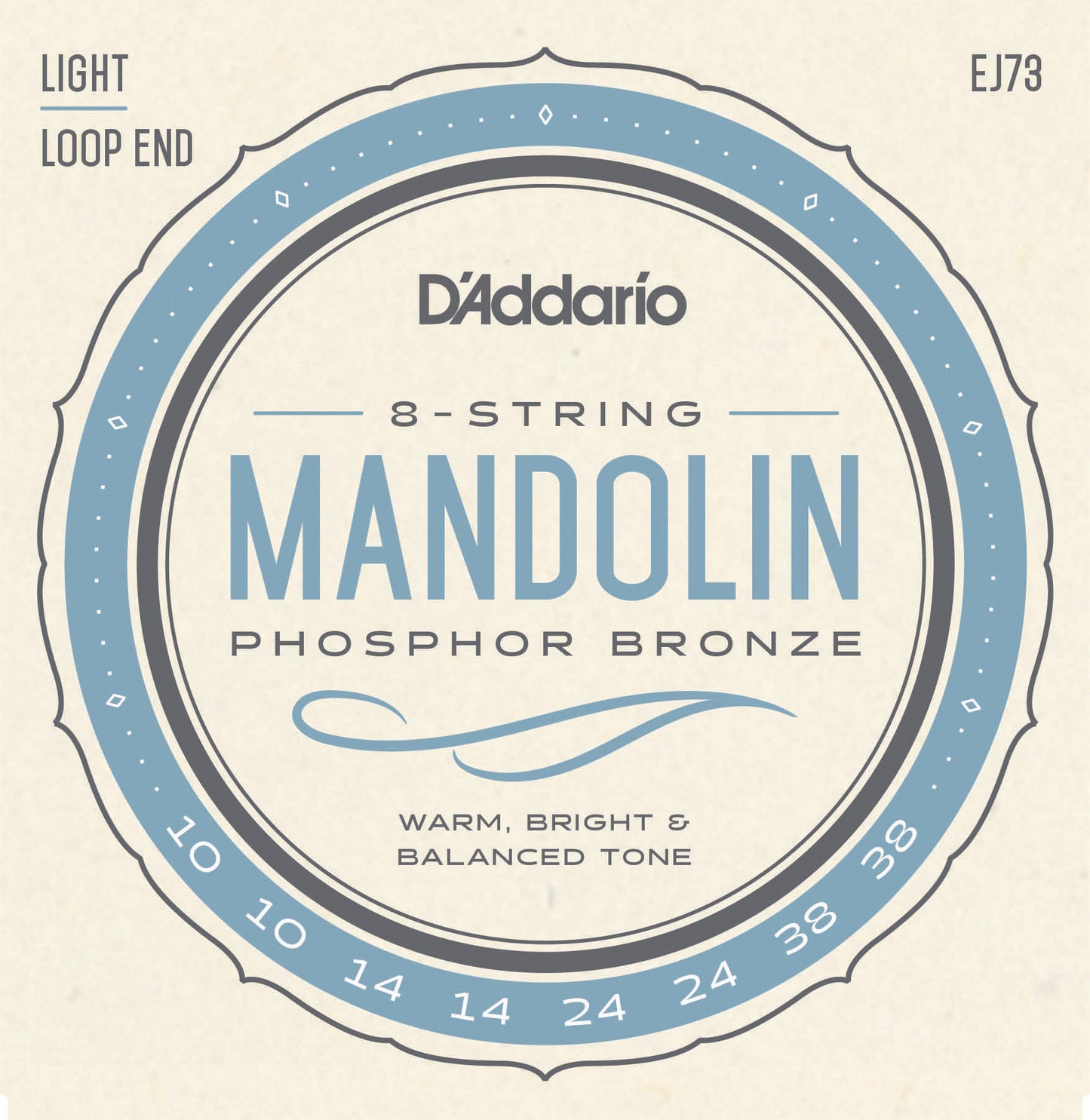 D'Addario EJ73 Mandolin Strings, Phosphor Bronze, Light, 10-38