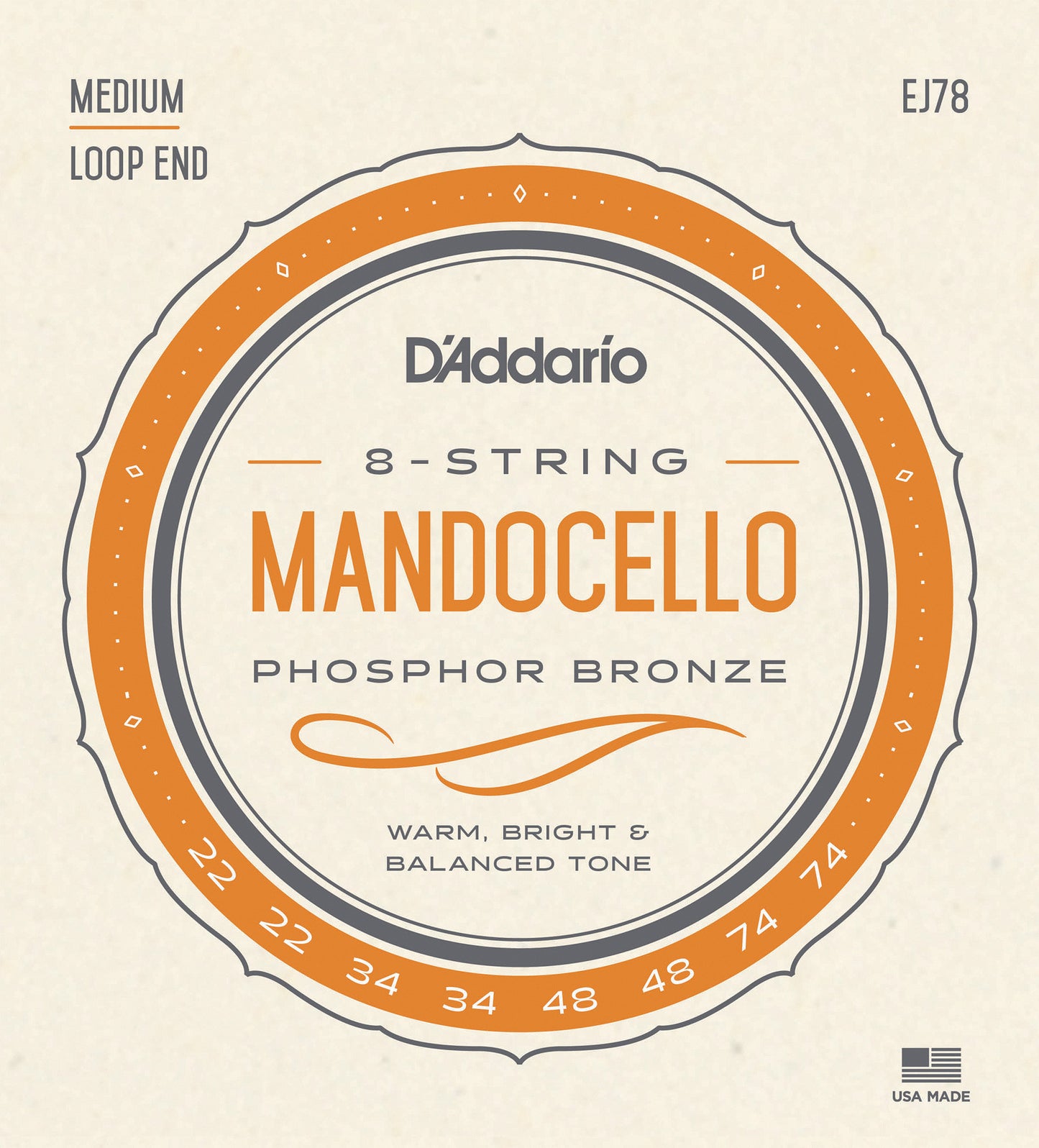 D'Addario J78 Phosphor Bronze Mandocello Strings, 22-74