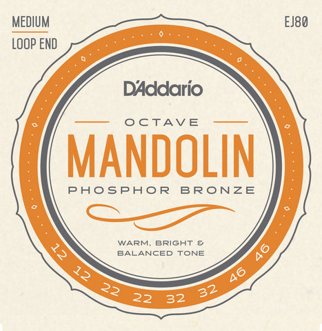 D'Addario EJ80 Phosphor Bronze Octave Mandolin Strings, Medium, 12-46