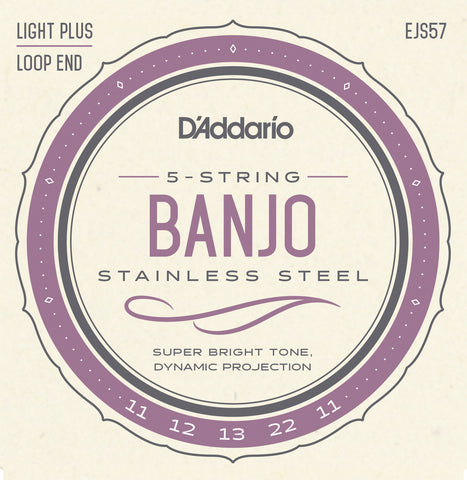 D'Addario EJS57 5-String Banjo Strings, Stainless Steel, Custom Medium, 11-22