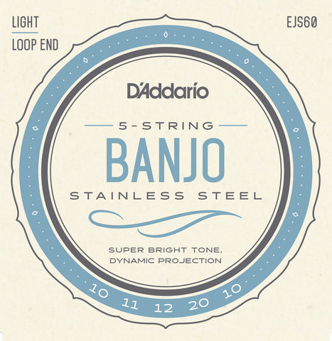 D'Addario EJS60 5-String Banjo Strings, Stainless Steel, Light, 9-20