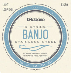 D'Addario EJS60 5-String Banjo Strings, Stainless Steel, Light, 9-20