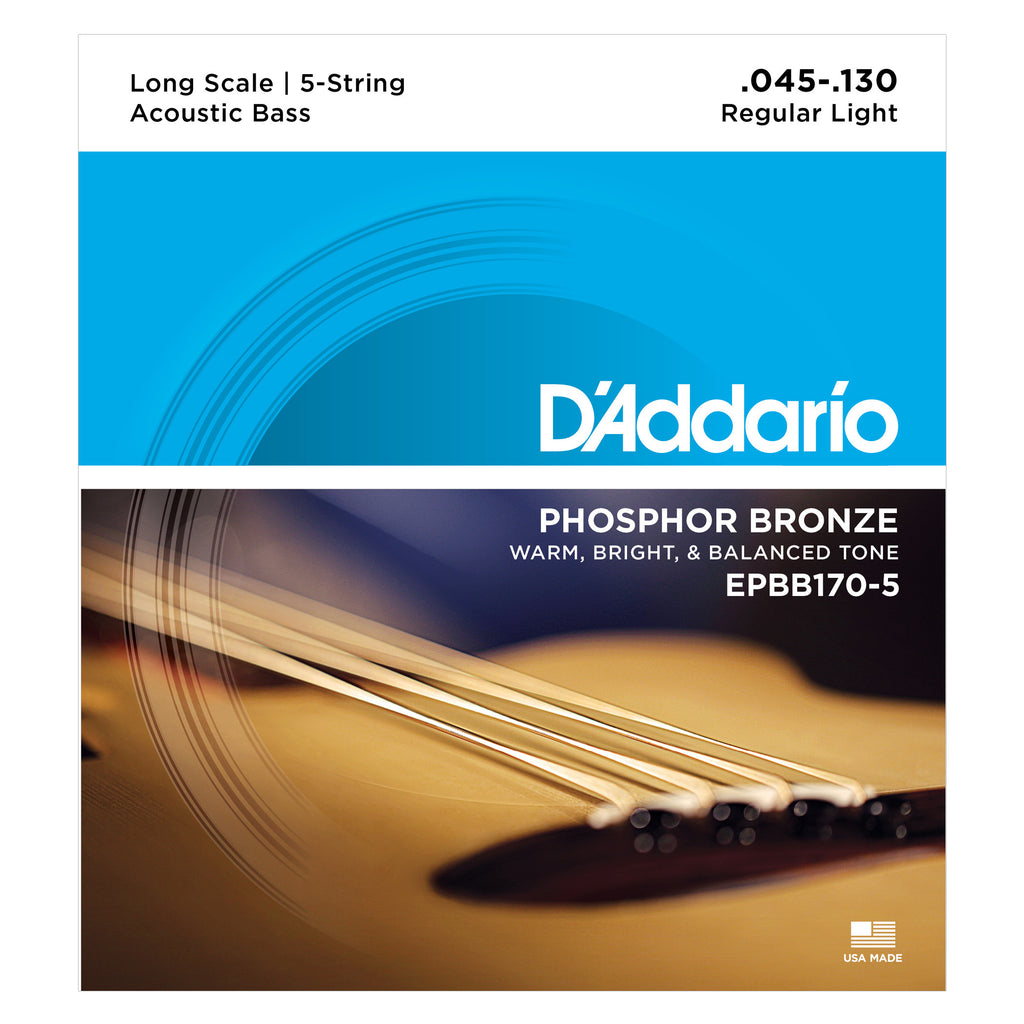 D'Addario EPBB170-5 Phosphor Bronze 5-String Acoustic Bass Strings, Long Scale, 45-130