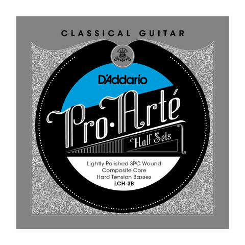 D'Addario LCH-3B Pro-Arte Lightly Polished Silver Plated Copper on Composite Core Classical Guitar Half Set, Hard Tension