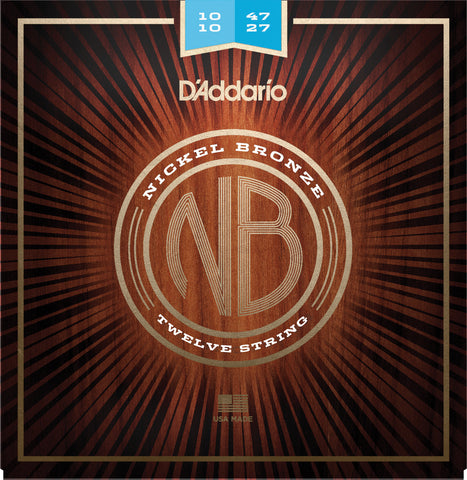 D'Addario NB1047-12 Nickel Bronze Acoustic Guitar Strings, Light 12-String, 10-47