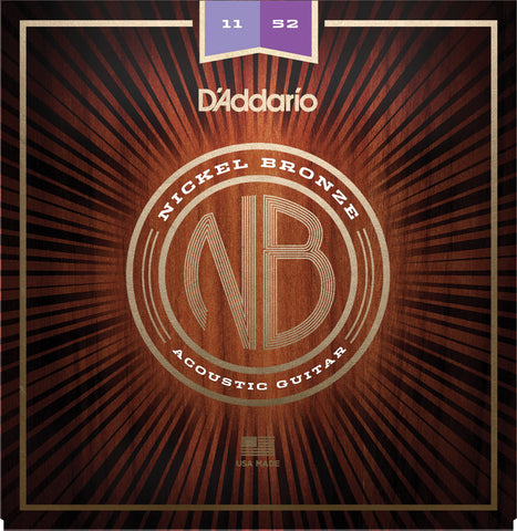 D'Addario NB1152 Nickel Bronze Acoustic Guitar Strings, Custom Light, 11-52