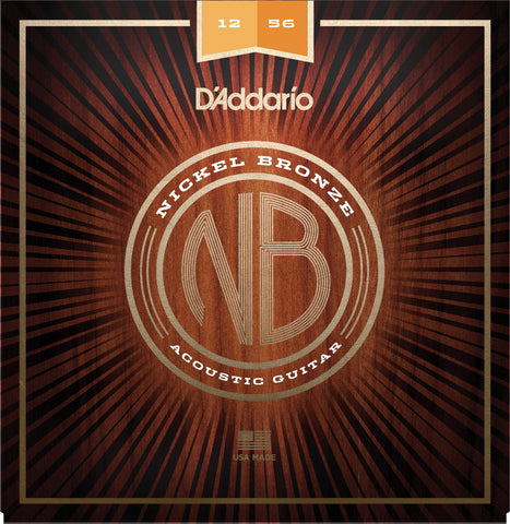 D'Addario NB1253 Nickel Bronze Acoustic Guitar Strings, Light Top / Med Bottom, 12-56