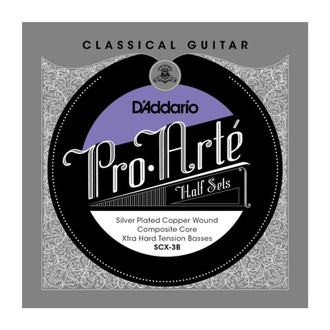 D'Addario SCX-3B Pro-Arte Silver Plated Copper on Composite Core Classical Guitar Half Set, Extra Hard Tension