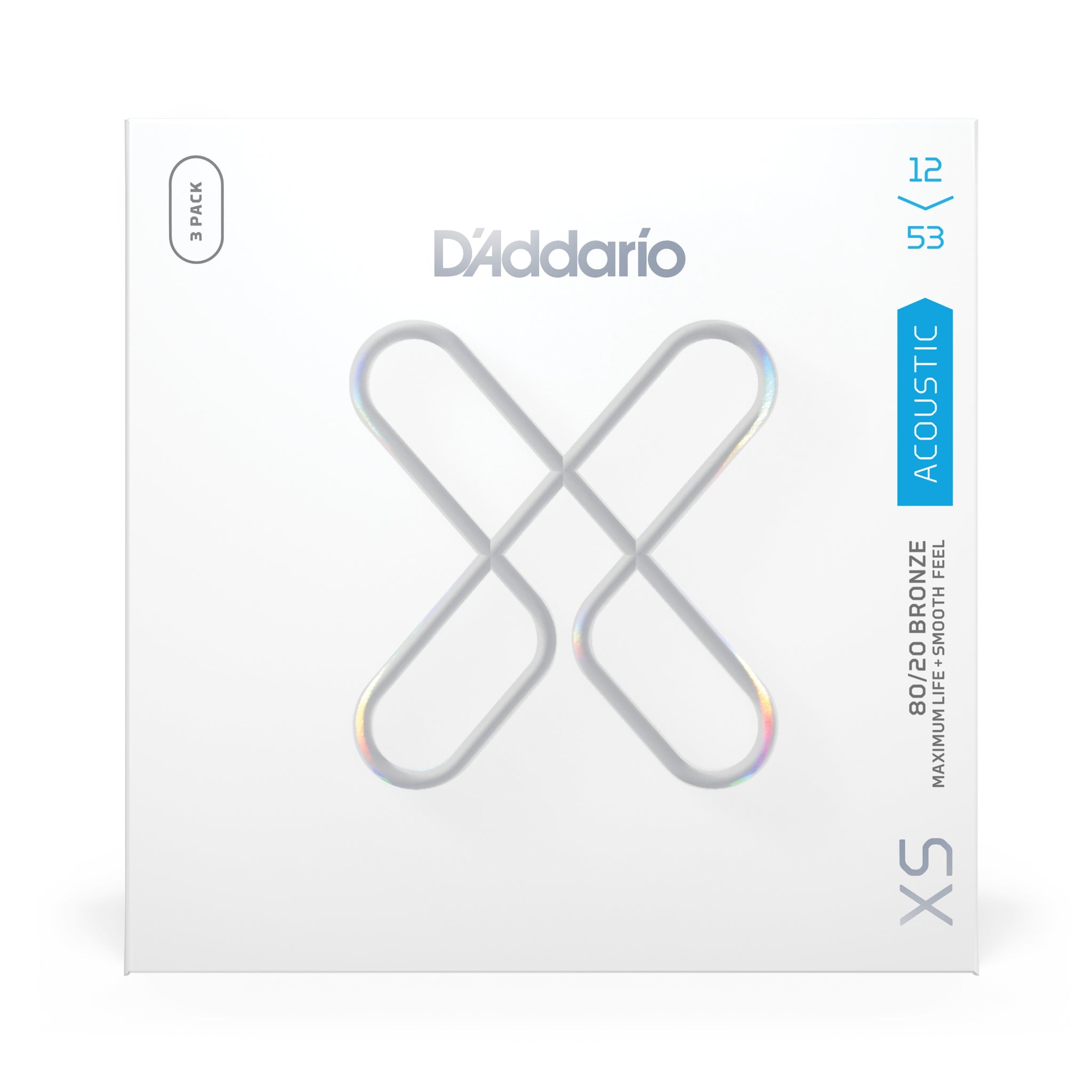D'Addario 12-53 Regular Light, XS 80/20 Bronze Acoustic Guitar Strings 3-Pack