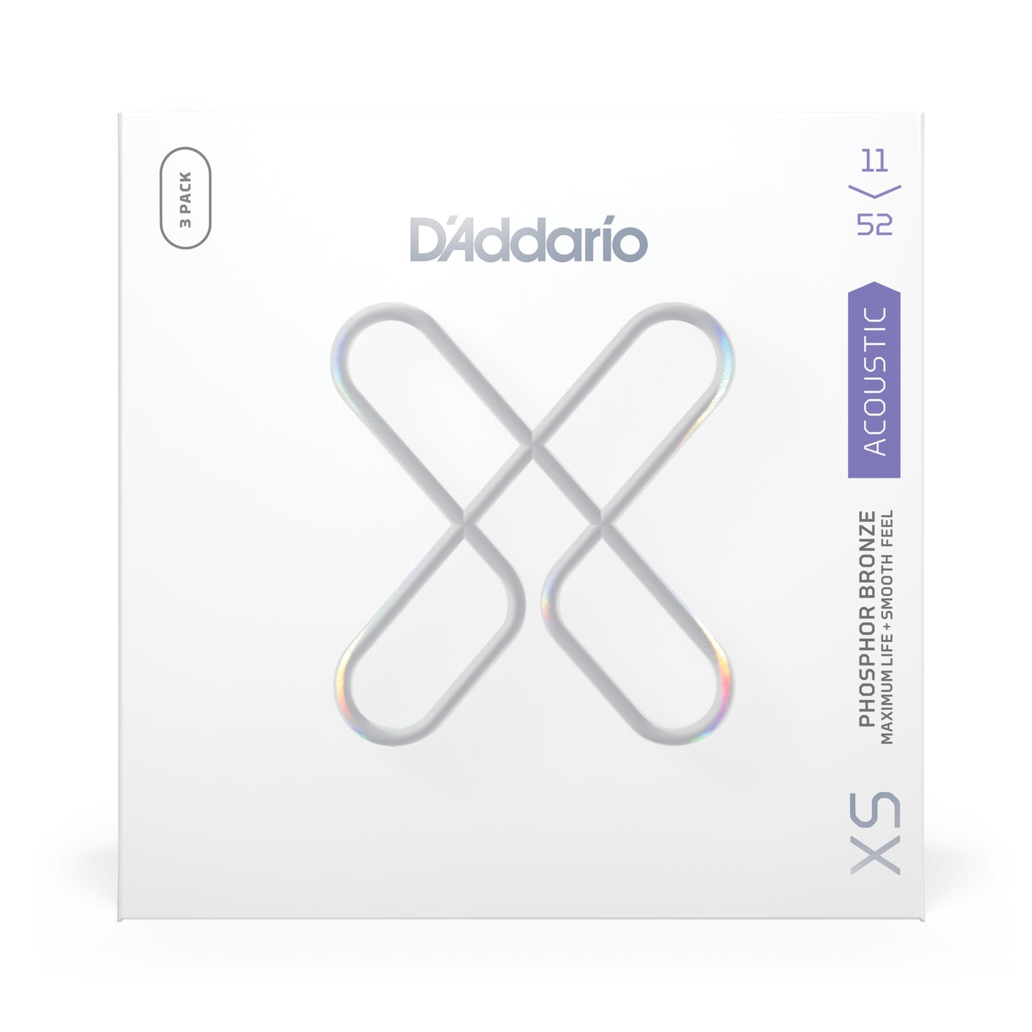 D'Addario 11-52 Light, XS Phosphor Bronze Coated Acoustic Guitar Strings 3-Pack