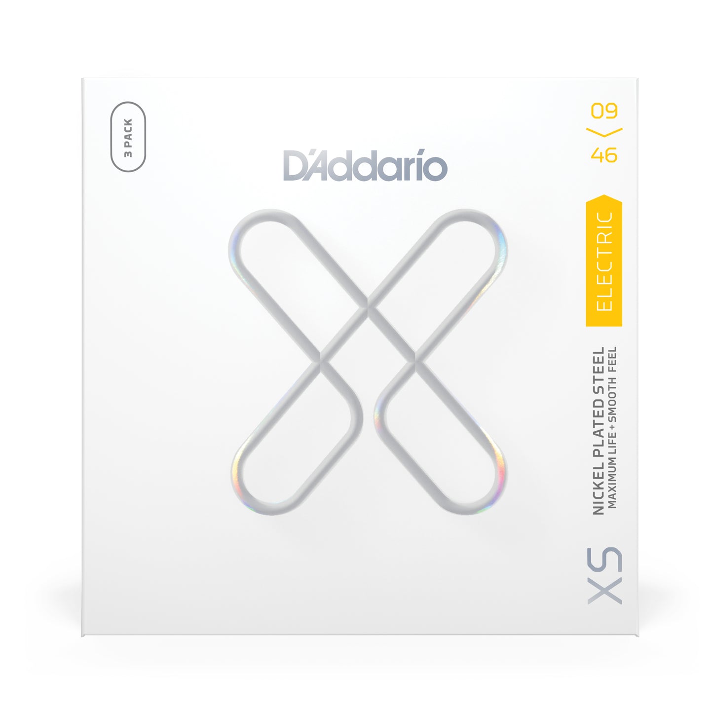 D'Addario 09-46 Super Lt Top/Reg Btm, XS Nickel Electric Guitar Strings 3-Pack