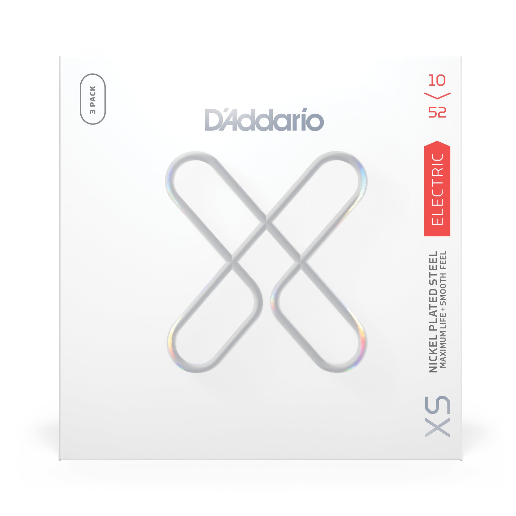 D'Addario 10-52 Light Top/Hvy Btm, XS Nickel Electric Guitar Strings 3-Pack